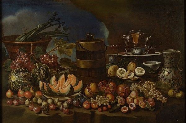 Scuola Italia Centrale, XVII sec. : Natura morta  - Olio su tela - Auction Antiquariato - mobili, dipinti e oggetti di arredo - Galleria Pananti Casa d'Aste