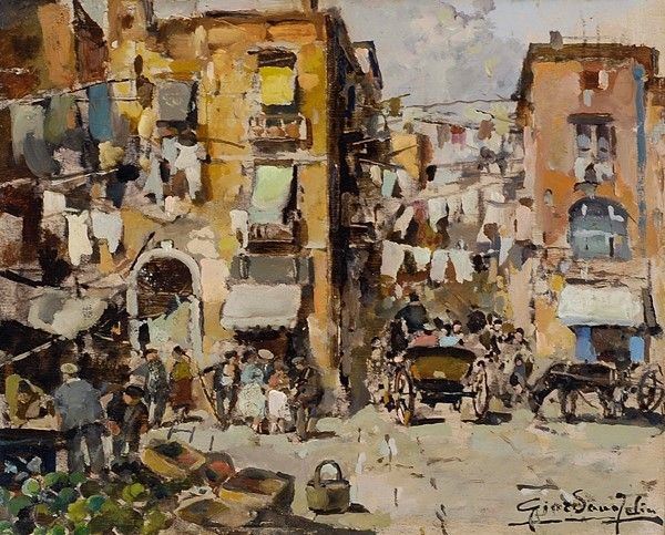 Felice Giordano : Periferia di Napoli  ((1946))  - Olio su tavola - Auction Autori dell'800-900, Arte Moderna e Contemporanea, Grafica ed Edizioni - Galleria Pananti Casa d'Aste
