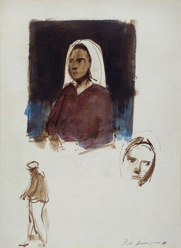 Pietro Annigoni : Studio di donna araba (fronte); Arabo di spalle  - Acquerello e china su carta - Asta Autori dell'800-900, Arte Moderna e Contemporanea, Grafica ed Edizioni - Galleria Pananti Casa d'Aste