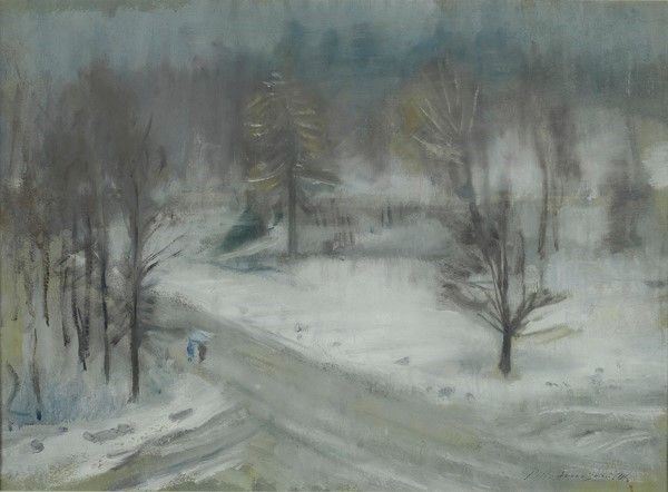 Pietro Annigoni : Nevicata  - Tempera su cartoncino - Asta Autori dell'800-900, Arte Moderna e Contemporanea, Grafica ed Edizioni - Galleria Pananti Casa d'Aste