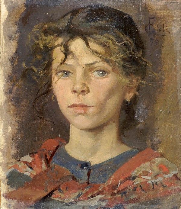 Francesco Gioli : Testa di bambina  (1878)  - Olio su tela riportata su tavola - Auction Autori dell'800-900, Arte Moderna e Contemporanea, Grafica ed Edizioni - Galleria Pananti Casa d'Aste