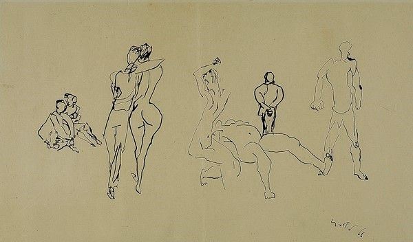 Renato Guttuso : Figure  (1966)  - China su carta - Asta Autori dell'800-900, Arte Moderna e Contemporanea, Grafica ed Edizioni - Galleria Pananti Casa d'Aste