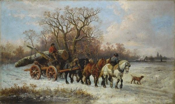 Alexis De Leeuw : Carro nella neve  - Olio su tela - Auction Autori dell'800-900, Arte Moderna e Contemporanea, Grafica ed Edizioni - Galleria Pananti Casa d'Aste