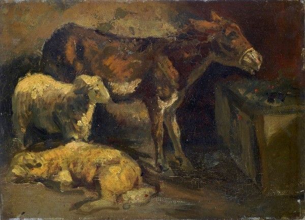 Attr. a Filippo Palizzi : Animali  - Olio su tela - Asta Autori dell'800-900, Arte Moderna e Contemporanea, Grafica ed Edizioni - Galleria Pananti Casa d'Aste