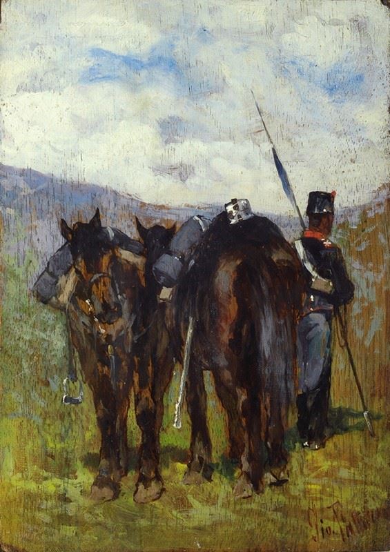 Giovanni Fattori - Soldato con due cavalli