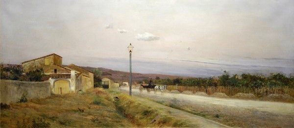 Adolfo Tommasi : Sull'imbrunire (Via Centostelle)  (1881)  - Olio su tela - Auction Opere scelte dell'ottocento italiano da collezioni private - I - Galleria Pananti Casa d'Aste