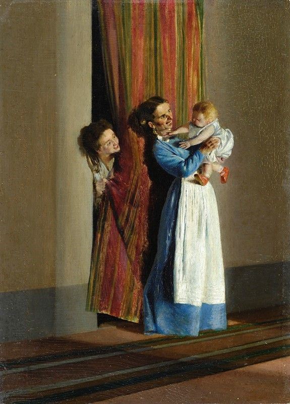 Adriano Cecioni : Gioie Materne  ((1880 circa))  - Olio su tavola - Asta Opere scelte dell'ottocento italiano da collezioni private - I - Galleria Pananti Casa d'Aste