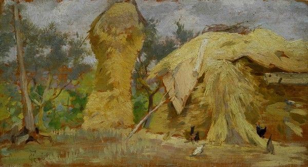Francesco Gioli : Pagliai  ((1880 circa))  - Olio su tavola - Auction Opere scelte dell'ottocento italiano da collezioni private - I - Galleria Pananti Casa d'Aste
