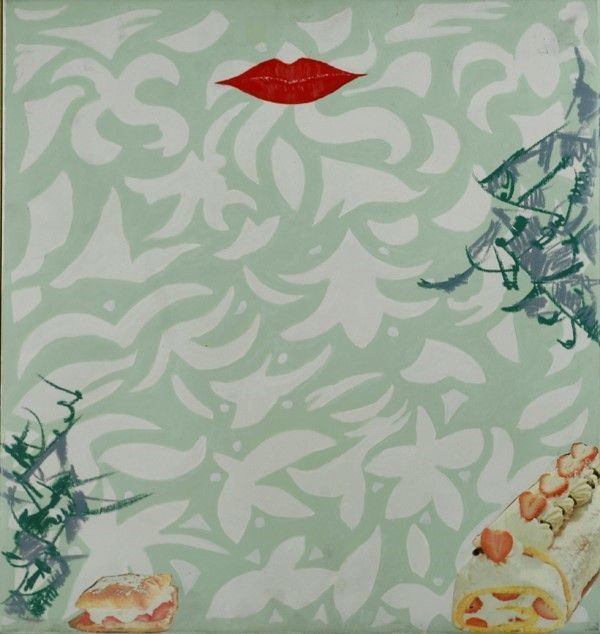Francesco Cocola : Bocca vogliosa  - Acrilico e collage su tela riportata su tavola - Asta Autori dell'800-900, Arte Moderna e Contemporanea, Grafica ed Edizioni - Galleria Pananti Casa d'Aste