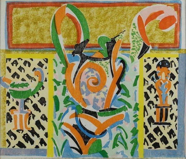 Betty Woodman : Pompeian Garden  - Xilografia a colori su carta - Auction Autori dell'800-900, Arte Moderna e Contemporanea, Grafica ed Edizioni - Galleria Pananti Casa d'Aste