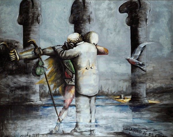 Sergio Vacchi : Omaggio a De Chirico  (1975)  - Olio su tela - Asta Autori dell'800-900, Arte Moderna e Contemporanea, Grafica ed Edizioni - Galleria Pananti Casa d'Aste