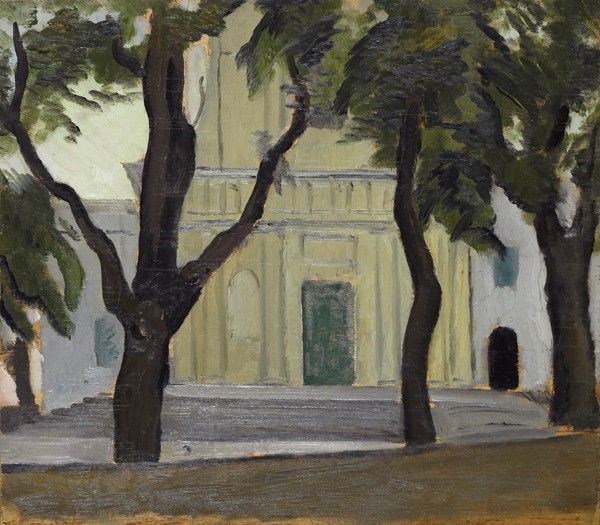 Achille Funi : Chiesa  - Olio su tavola - Auction Autori dell'800-900, Arte Moderna e Contemporanea, Grafica ed Edizioni - Galleria Pananti Casa d'Aste