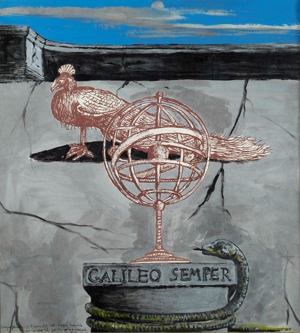 Sergio Vacchi : Galileo semper  (1967)  - Olio su carta riportata su tela - Auction Autori dell'800-900, Arte Moderna e Contemporanea, Grafica ed Edizioni - Galleria Pananti Casa d'Aste