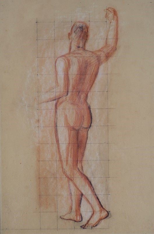 Achille Funi : Nudo di schiena  - Sanguigna e gessetto su carta - Auction Autori dell'800-900, Arte Moderna e Contemporanea, Grafica ed Edizioni - Galleria Pananti Casa d'Aste