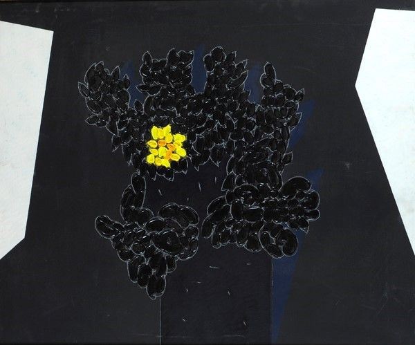 Concetto Pozzati : A che punto siamo con fiori  (1989)  - Olio su tela - Auction Autori dell'800-900, Arte Moderna e Contemporanea, Grafica ed Edizioni - Galleria Pananti Casa d'Aste