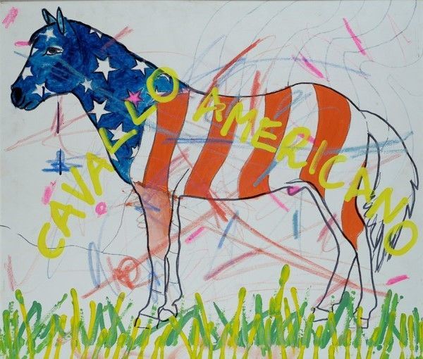 Enrico Manera : Cavallo americano  (1989)  - Tecnica mista su tela - Auction Autori dell'800-900, Arte Moderna e Contemporanea, Grafica ed Edizioni - Galleria Pananti Casa d'Aste