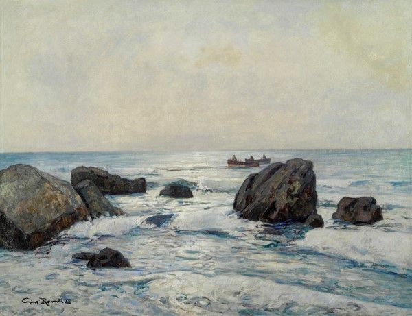 Gino Romiti : Barche di pescatori fra gli scogli  (1936)  - Olio su tela - Auction Autori dell'800-900, Arte Moderna e Contemporanea, Grafica ed Edizioni - Galleria Pananti Casa d'Aste