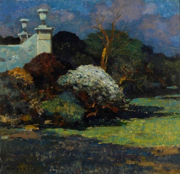 Renato Natali : Quiete lunare  - Olio Su cartone - Auction Autori dell'800-900, Arte Moderna e Contemporanea, Grafica ed Edizioni - Galleria Pananti Casa d'Aste