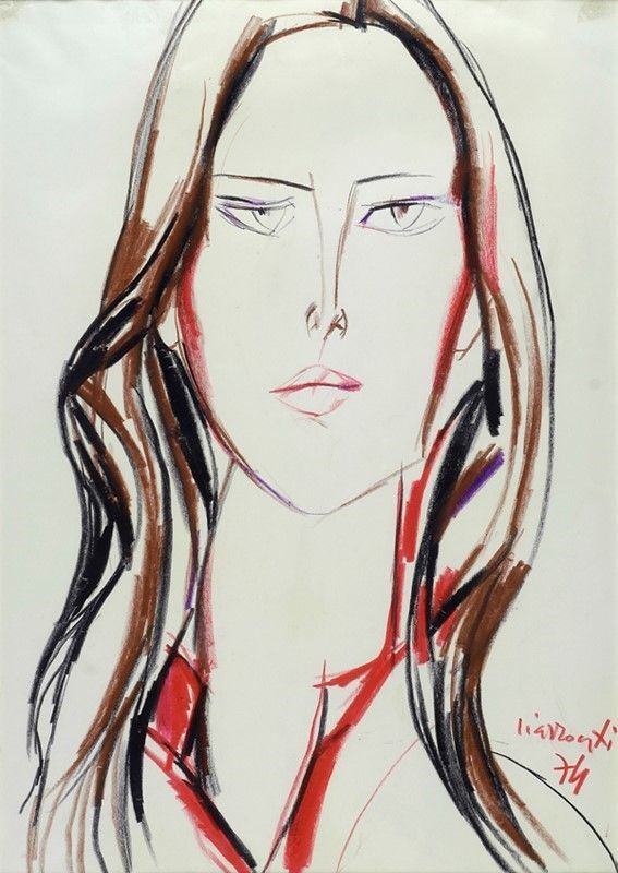 Arnoldo Ciarrocchi : Figura di donna  (1974)  - Pastelli su carta - Auction Autori dell'800-900, Arte Moderna e Contemporanea, Grafica ed Edizioni - Galleria Pananti Casa d'Aste