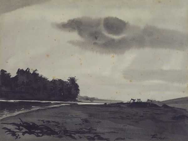 Luciano Guarnieri : Paesaggio  (1948)  - China e china acquerellata su carta - Auction STORART: Dipinti, oggetti, arredi dal XVII al XX sec. - II - Galleria Pananti Casa d'Aste
