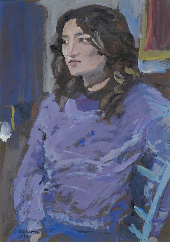 Enzo Faraoni : Ritratto  (1982)  - Tempera su cartoncino - Asta Autori dell'800-900, Arte Moderna e Contemporanea, Grafica ed Edizioni - Galleria Pananti Casa d'Aste