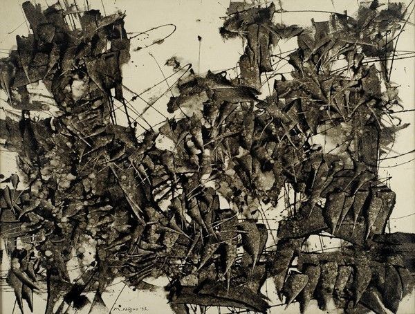 Mario Nigro : Senza titolo  (1957)  - China e china acquerellata su carta riportata su tela - Auction Autori dell'800-900, Arte Moderna e Contemporanea, Grafica ed Edizioni - Galleria Pananti Casa d'Aste