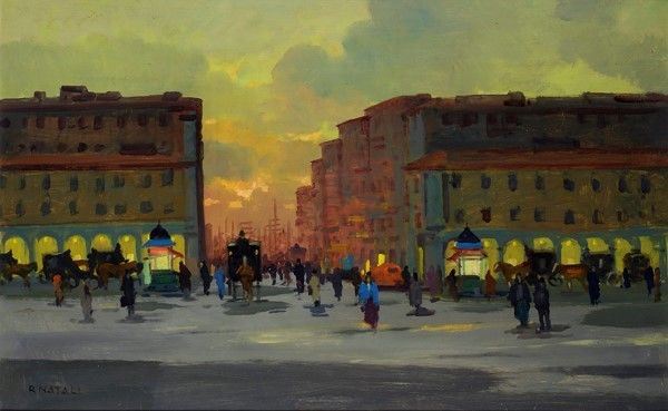 Renato Natali : Vecchia città scomparsa  ((1952))  - Olio su faesite - Asta Autori dell'800-900, Arte Moderna e Contemporanea, Grafica ed Edizioni - Galleria Pananti Casa d'Aste
