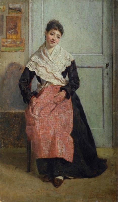 Eugenio Cecconi : Interno con figura seduta  ((1880  circa))  - Olio su tavola - Auction Opere scelte dell'ottocento italiano da collezioni private - I - Galleria Pananti Casa d'Aste