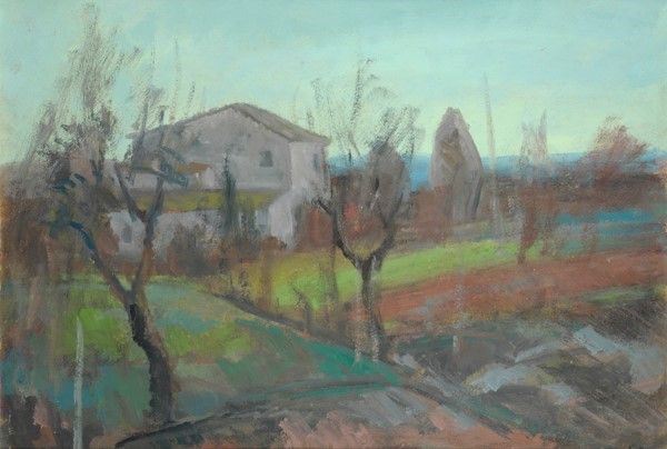 Quinto Martini : Paesaggio  - Olio su cartone - Asta Autori dell'800-900, Moderni e Contemporanei, Grafica ed Edizioni - I - Galleria Pananti Casa d'Aste