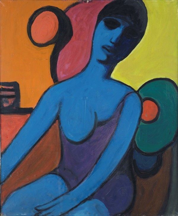 Pompeo Borra : Figura  (1973)  - Olio su tela - Asta STORART: Dipinti, oggetti, arredi dal XVII al XX sec. - II - Galleria Pananti Casa d'Aste