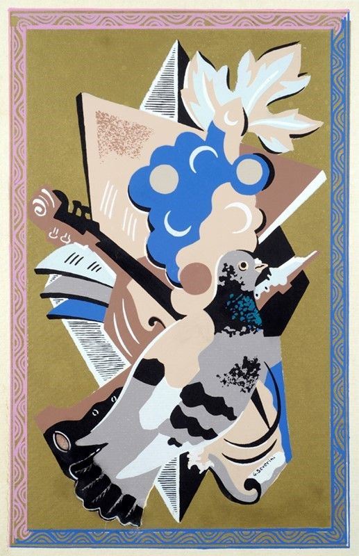 Gino Severini : Nature morte au pigeon  (1930)  - Pochoir a colori - Asta Arte Moderna e Contemporanea, Grafica ed Edizioni - Galleria Pananti Casa d'Aste