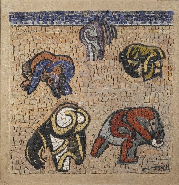 Jos&#232; Ortega : Campesinos  (1978)  - Mosaico su tavola - Asta Arte Moderna e Contemporanea, Grafica ed Edizioni - Galleria Pananti Casa d'Aste