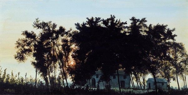 Maurizio Moretti : Sulla statale al tramonto da Cervia a Cesenatico  - Olio su tavola - Auction Autori dell'800-900, Moderni e Contemporanei, Grafica ed Edizioni - I - Galleria Pananti Casa d'Aste