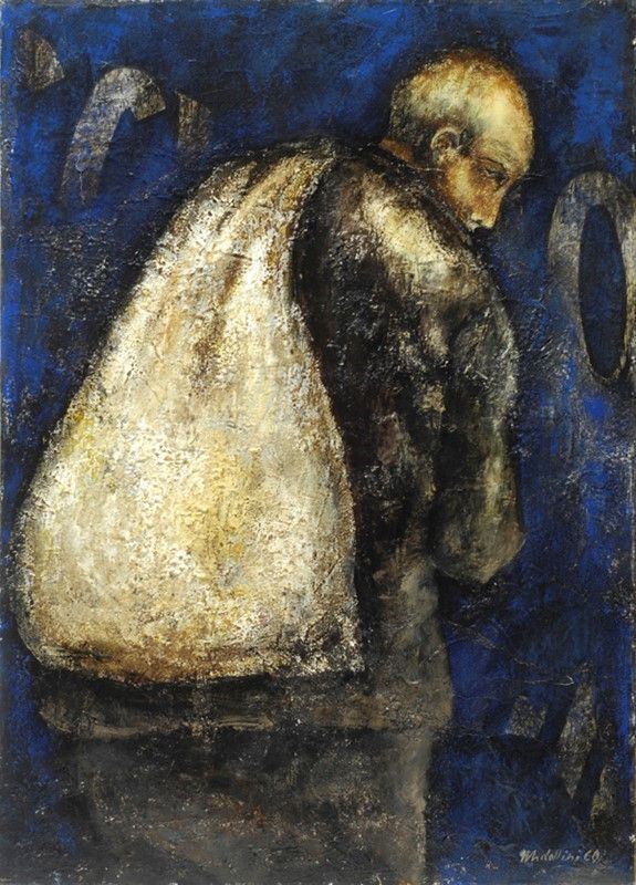 Sirio Midollini : Uomo col sacco  - Olio su tela - Asta AUTORI DEL XIX E XX SEC - Galleria Pananti Casa d'Aste
