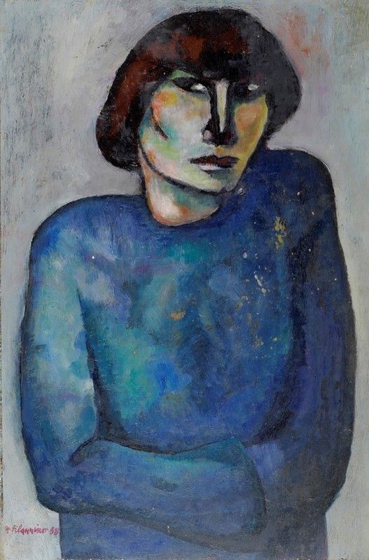 Natale Filannino : Ritratto  (1958)  - Olio su faesite - Auction ASTA A TEMPO - Autori dell'800-900, Moderni e Contemporanei, Grafica ed Edizioni - I - Galleria Pananti Casa d'Aste