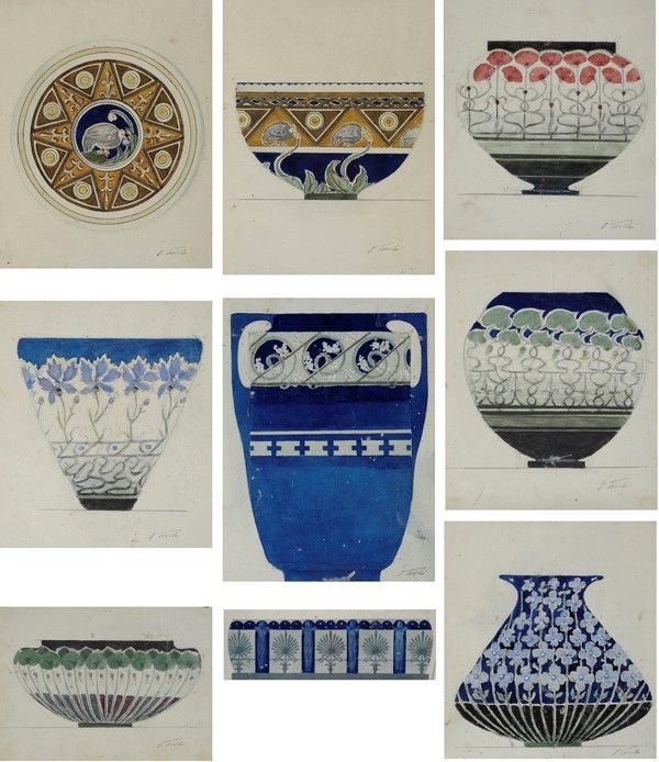 Orazio Toschi - Nove studi per decorazioni di ceramice