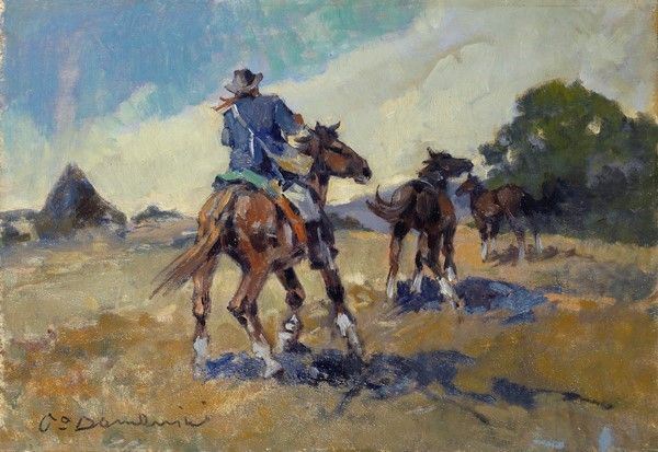 Carlo Domenici : Buttero  - Olio su compensato - Auction Autori dell'800-900, Moderni e Contemporanei, Grafica ed Edizioni - I - Galleria Pananti Casa d'Aste