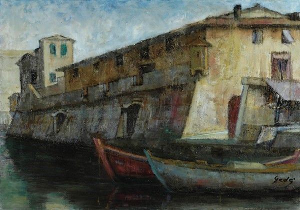 Danilo Ged&#232; : Vecchia Livorno  - Olio su tela - Auction ASTA A TEMPO - Autori dell'800-900, Moderni e Contemporanei, Grafica ed Edizioni - I - Galleria Pananti Casa d'Aste