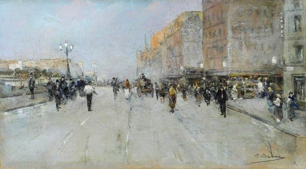 Eugenio Selva - Strada con Figure