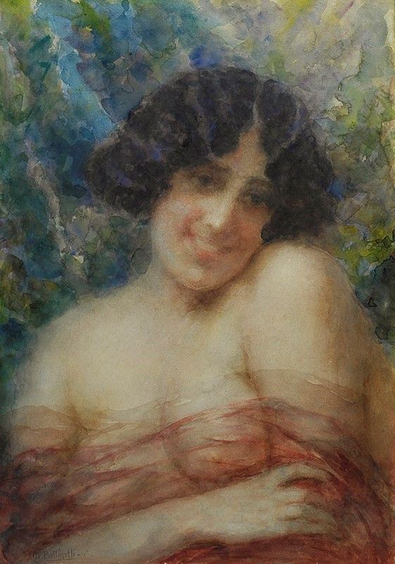 Mario Bettinelli : Ritratto di donna  - Acquerello su carta - Asta Opere scelte dell'ottocento italiano da collezioni private - I - Galleria Pananti Casa d'Aste