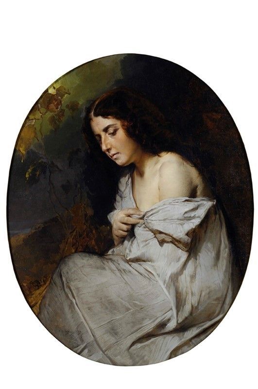 Domenico Induno : La mia modella  (1856)  - Olio su tela - Auction Opere scelte dell'ottocento italiano da collezioni private - I - Galleria Pananti Casa d'Aste