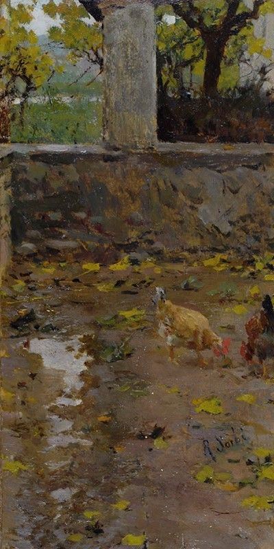 Raffaello Sorbi - Galline nell'aia