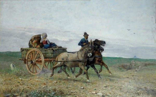 Giuseppe Raggio : Ritorno dalla campagna  (1879)  - Olio su tela - Asta Opere scelte dell'ottocento italiano da collezioni private - I - Galleria Pananti Casa d'Aste