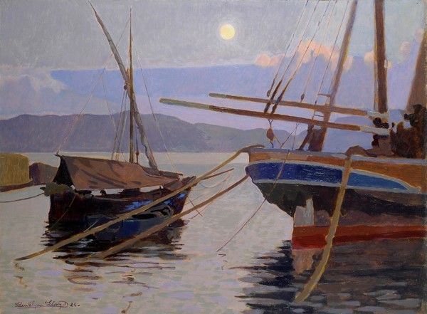 Llewelyn Lloyd : Barconi all'Isola d'Elba  (1926)  - Olio su cartone - Auction Opere scelte dell'ottocento italiano da collezioni private - I - Galleria Pananti Casa d'Aste
