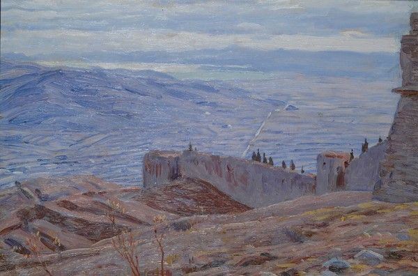 Alberto Micheli : Le mura e il lago Trasimeno  - Olio su tavola - Asta Autori dell'800-900, Moderni e Contemporanei, Grafica ed Edizioni - I - Galleria Pananti Casa d'Aste