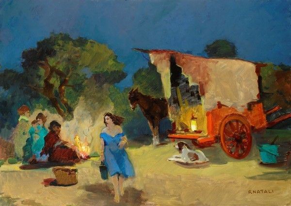 Renato Natali : Zingari  - Olio su tela - Asta Autori dell'800-900, Moderni e Contemporanei, Grafica ed Edizioni - I - Galleria Pananti Casa d'Aste