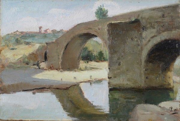 Rutilio Muti : Ponte a Vicchio  - Olio su faesite - Auction Autori dell'800-900, Moderni e Contemporanei, Grafica ed Edizioni - I - Galleria Pananti Casa d'Aste