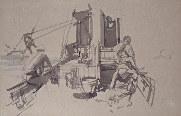 Pietro Annigoni : Pescatori  (1951)  - China su carta - Asta Arte Moderna e Contemporanea, Grafica ed Edizioni - Galleria Pananti Casa d'Aste