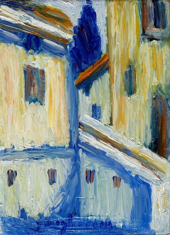 Dino Migliorini : Case  - Olio su compensato - Asta Antiquariato - mobili, dipinti e oggetti di arredo - I - Galleria Pananti Casa d'Aste