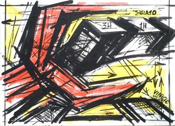 Vinicio Berti : Sigla 10  (1985)  - Acrilico su cartone - Asta Arte Moderna e Contemporanea, Grafica ed Edizioni - Galleria Pananti Casa d'Aste